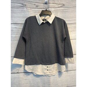 Ann Taylor Textured Knit Top With Faux Button Down Collar Size XSP